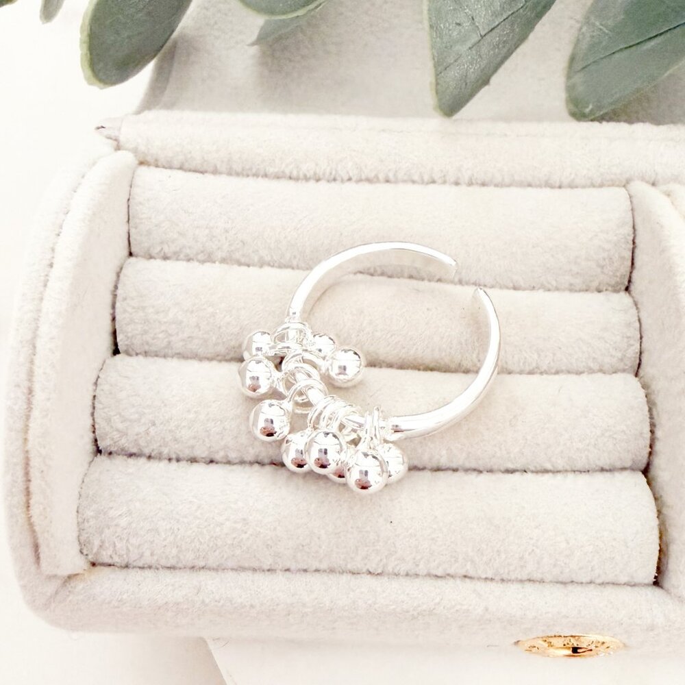 925 Sterling Silver Dangle Ball Ring Dangle Charm Ring Stackable Ring - Picture 5 of 8